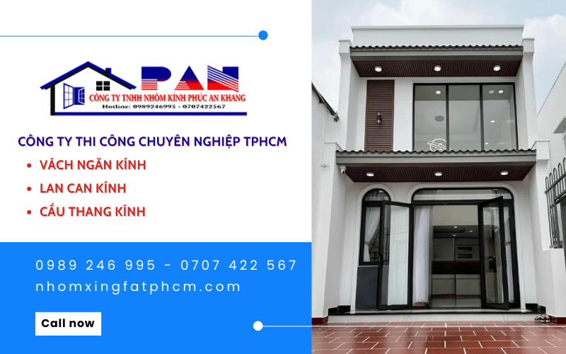 thi công vách ngăn kính, lan can, cầu thang kính