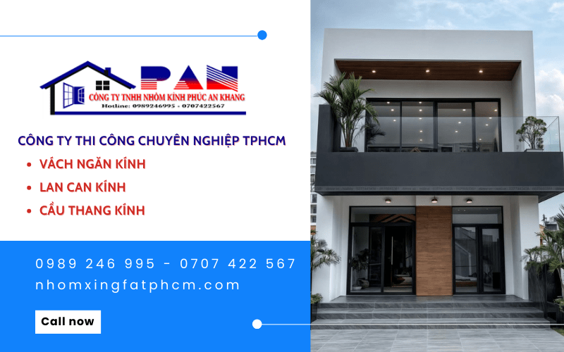 thi công vách ngăn kính, lan can, cầu thang kính