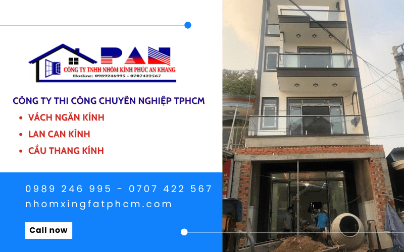 thi công vách ngăn kính, lan can, cầu thang kính